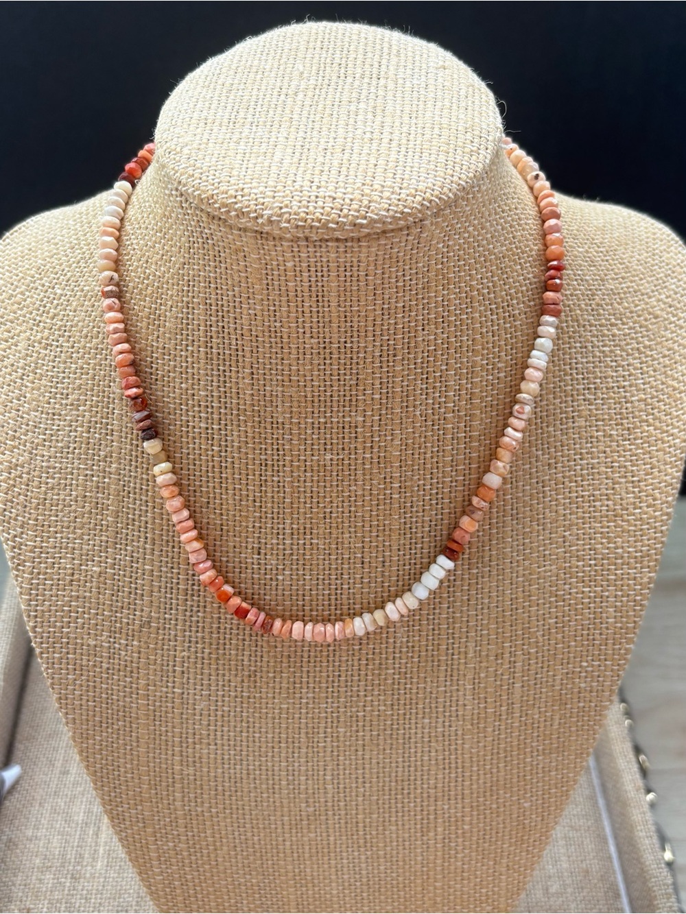 Natural Pink, Peach Fire Opal Faceted Gemstone Bead Necklace 14” Sterling Silver